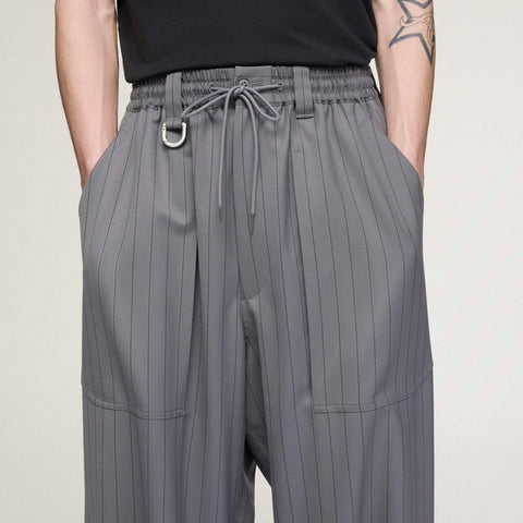 adidas Y-3 Pinstripe Refined Wool Wide Leg Tracksuit Bottoms Granite / Black