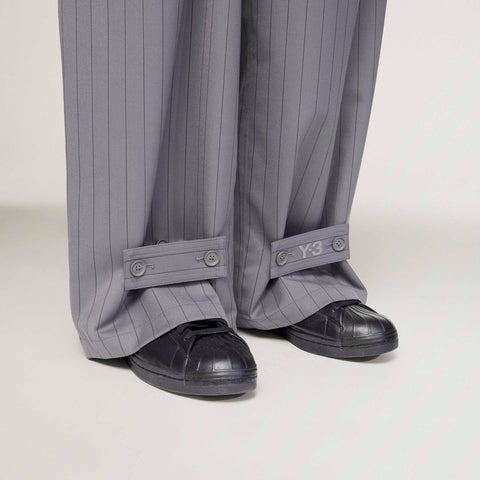 adidas Y-3 Pinstripe Refined Wool Wide Leg Tracksuit Bottoms Granite / Black