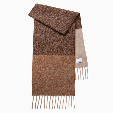 The Inoue Brothers Double Faced Woolly Scarf Block Dark Brown