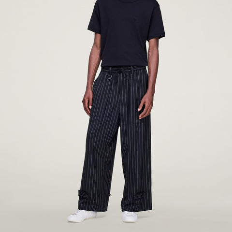 adidas Y-3 Pinstripe Refind Wool Wide Leg Pants Black / Chalk Pearl