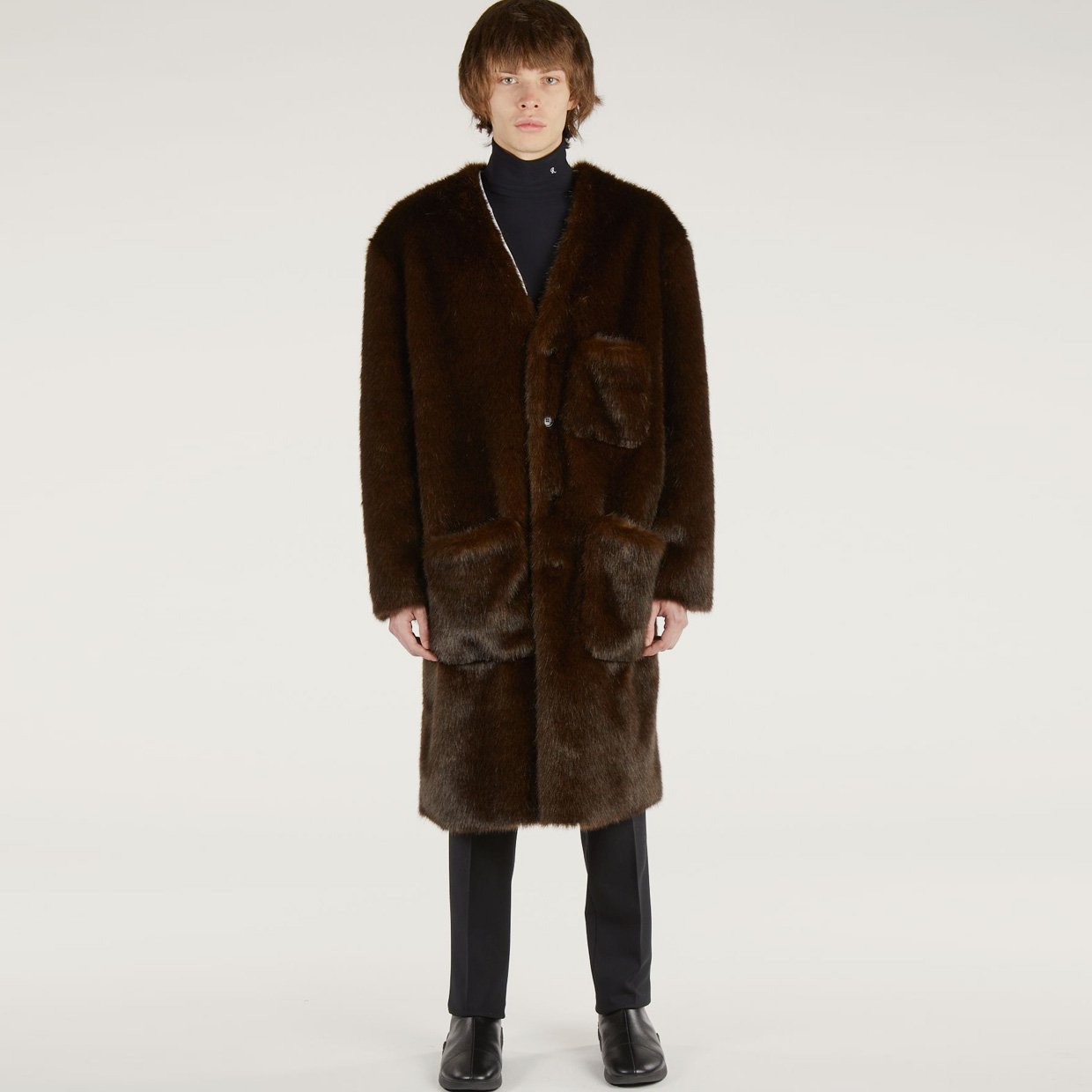 Raf Simons Nylon Labo Coat With Fake Fur Lining White / Dark brown – 1290SQM