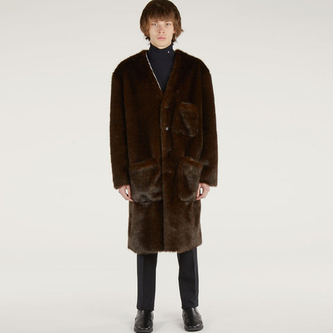 Raf Simons Nylon Labo Coat With Fake Fur Lining White / Dark brown