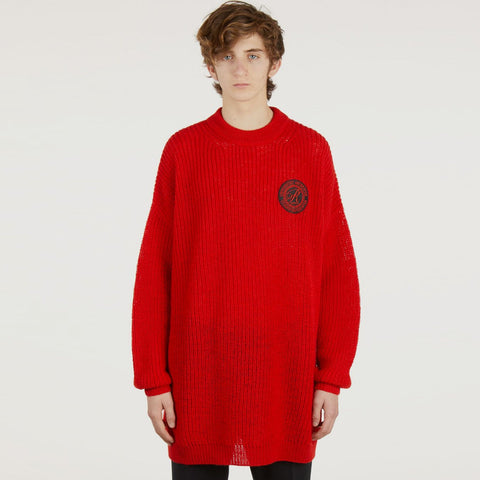 Raf Simons Fine Ribbed Roundneck Sweater With Scout Badge Red