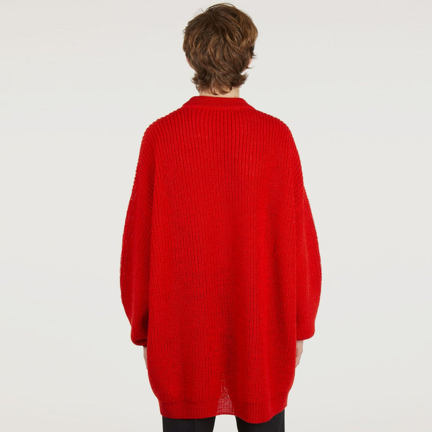 Raf Simons Fine Ribbed Roundneck Sweater With Scout Badge Red
