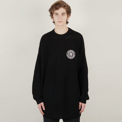 Raf Simons Fine Ribbed Roundneck Sweater With Scout Badge Black