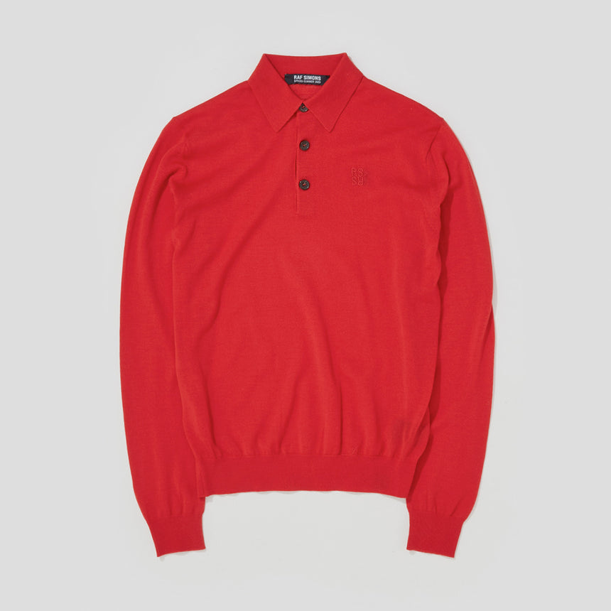 Raf Simons Tonal Embroidery Knit Polo Shirt Red