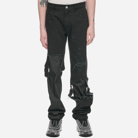 Raf Simons Destroyed Double Denim Jeans Black