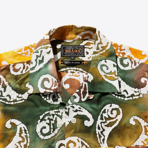 Beams Plus Batik Print Short Sleeve Open Collar Shirt Brown