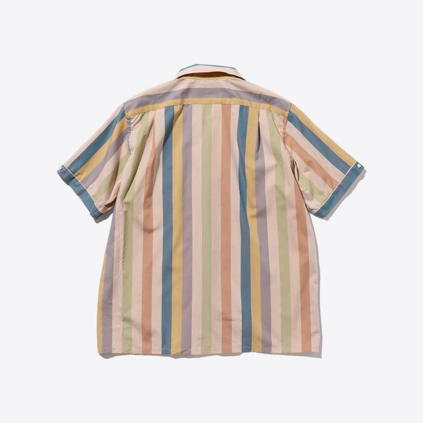 Beams Plus Multi Stripe Short Sleeve Italian Collar Shirt Beige