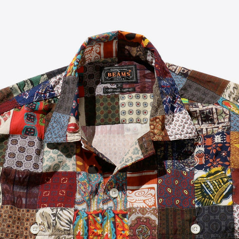 Beams Plus Dobby Patchwork Print Short Sleeve Shirt