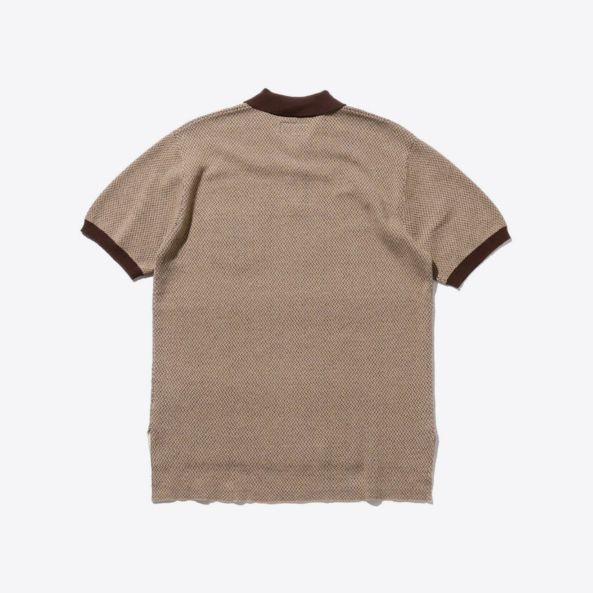 Beams Plus Cotton Knit Jacquard Polo T-Shirt Brown