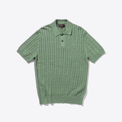 Beams Plus Linen Cotton Cable Knit Polo Green