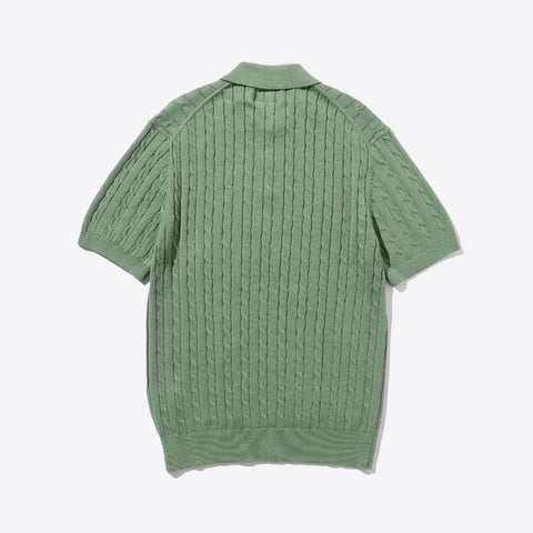 Beams Plus Linen Cotton Cable Knit Polo Green