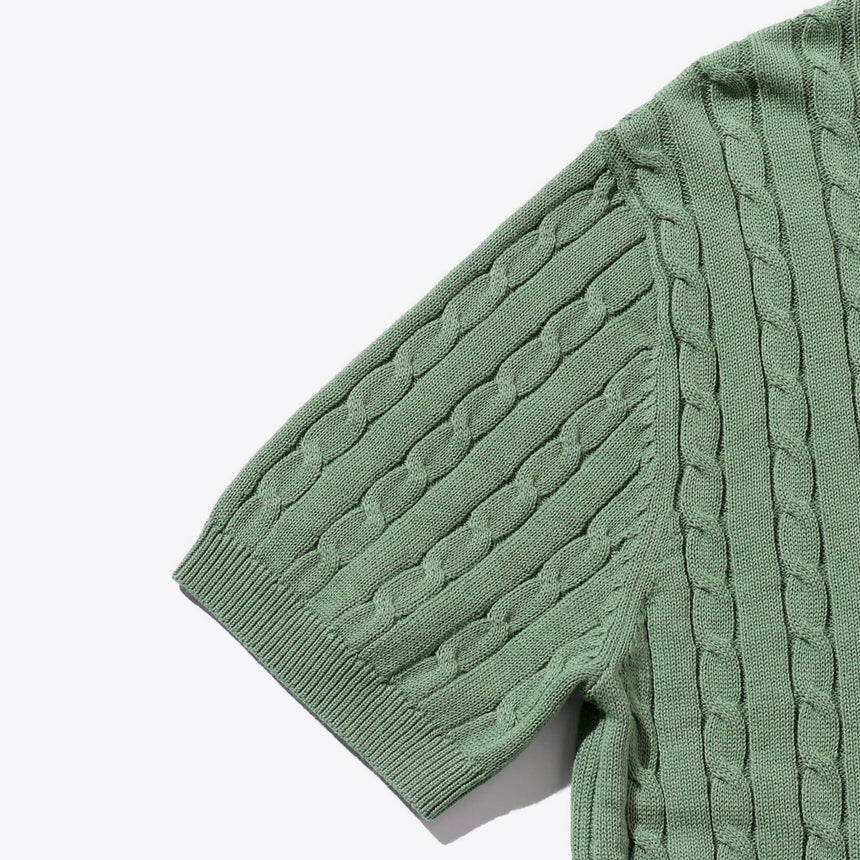 Beams Plus Linen Cotton Cable Knit Polo Green