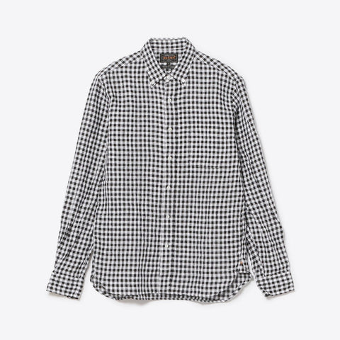 Beams Plus Linen Gingham Check Button Down Shirt Black