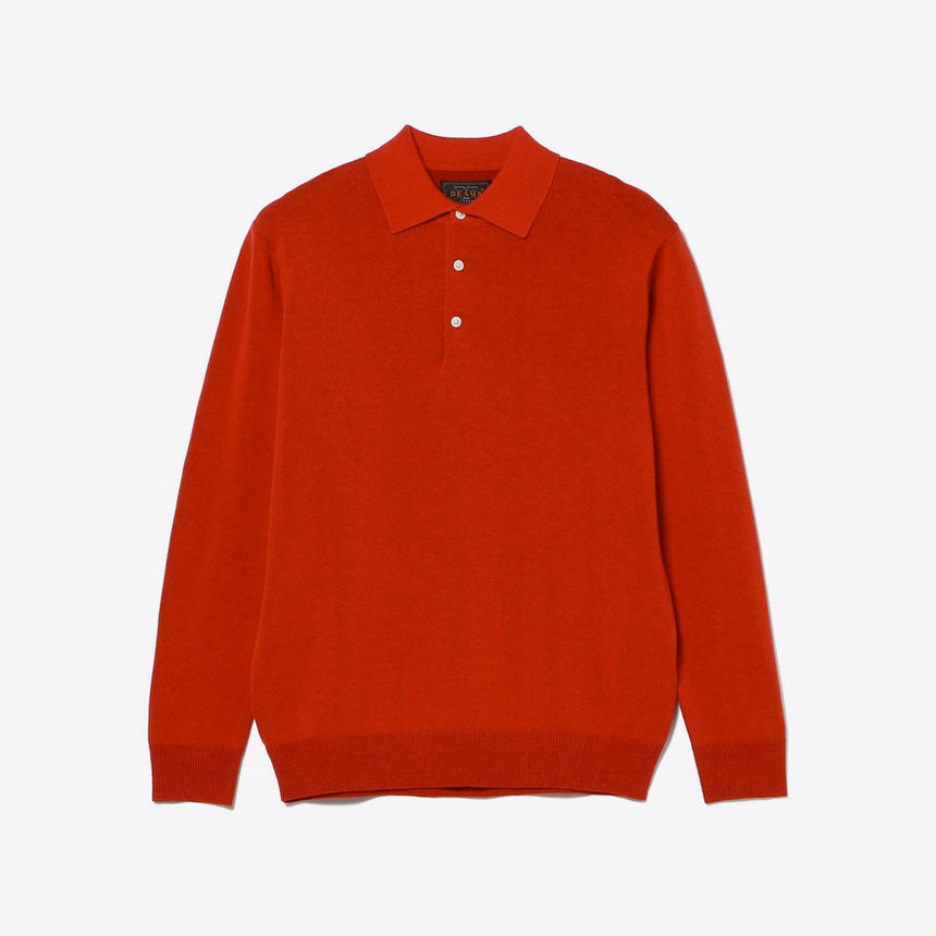 Beams Plus 12 Gauge Knit Polo Shirt Red