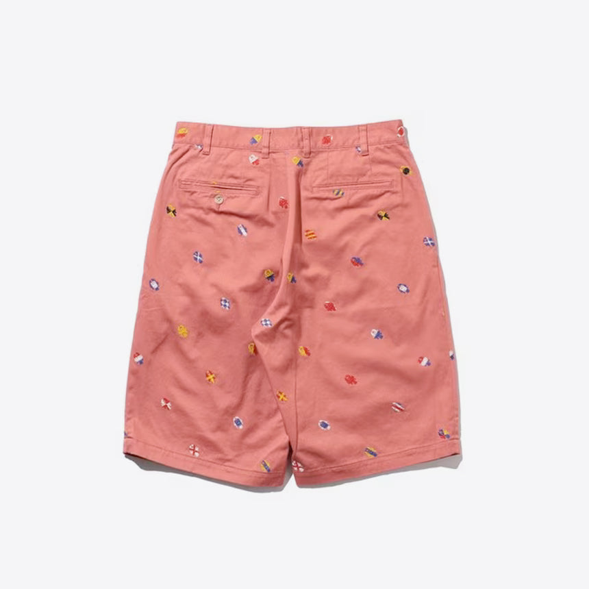 Beams Plus 2 Pleats Inkjet Mapping Embroidery Shorts Nantucket Red