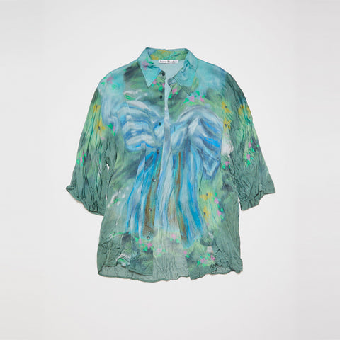 Acne Studios Printed Button-Up Shirt Sage Green/Light Blue