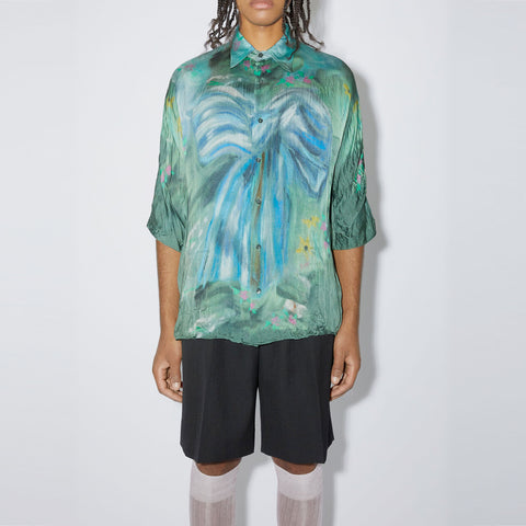 Acne Studios Printed Button-Up Shirt Sage Green/Light Blue