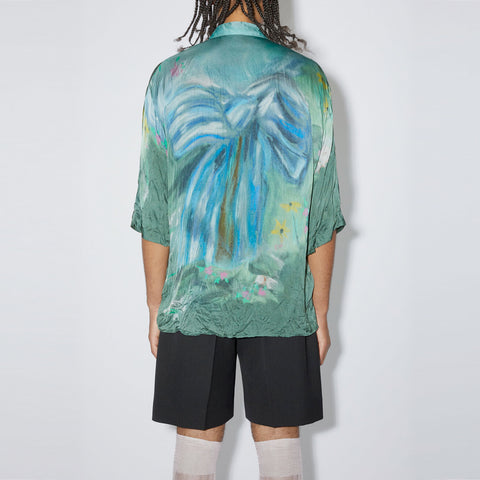 Acne Studios Printed Button-Up Shirt Sage Green/Light Blue