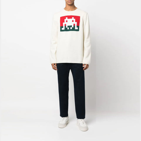 Comme des Garcons SHIRT Space Invaders Graphic Knit Jumper Off White