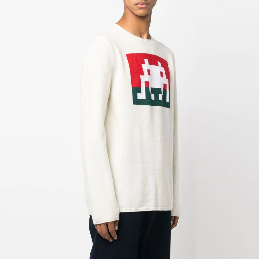 Comme Des Garcons Shirt Space Invaders Graphic Knit Jumper Off White