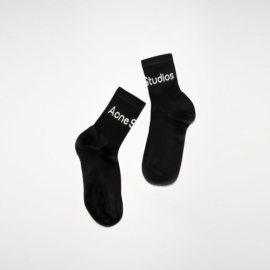 Acne Studios Ribbed Logo Socks Black Satin/Grey